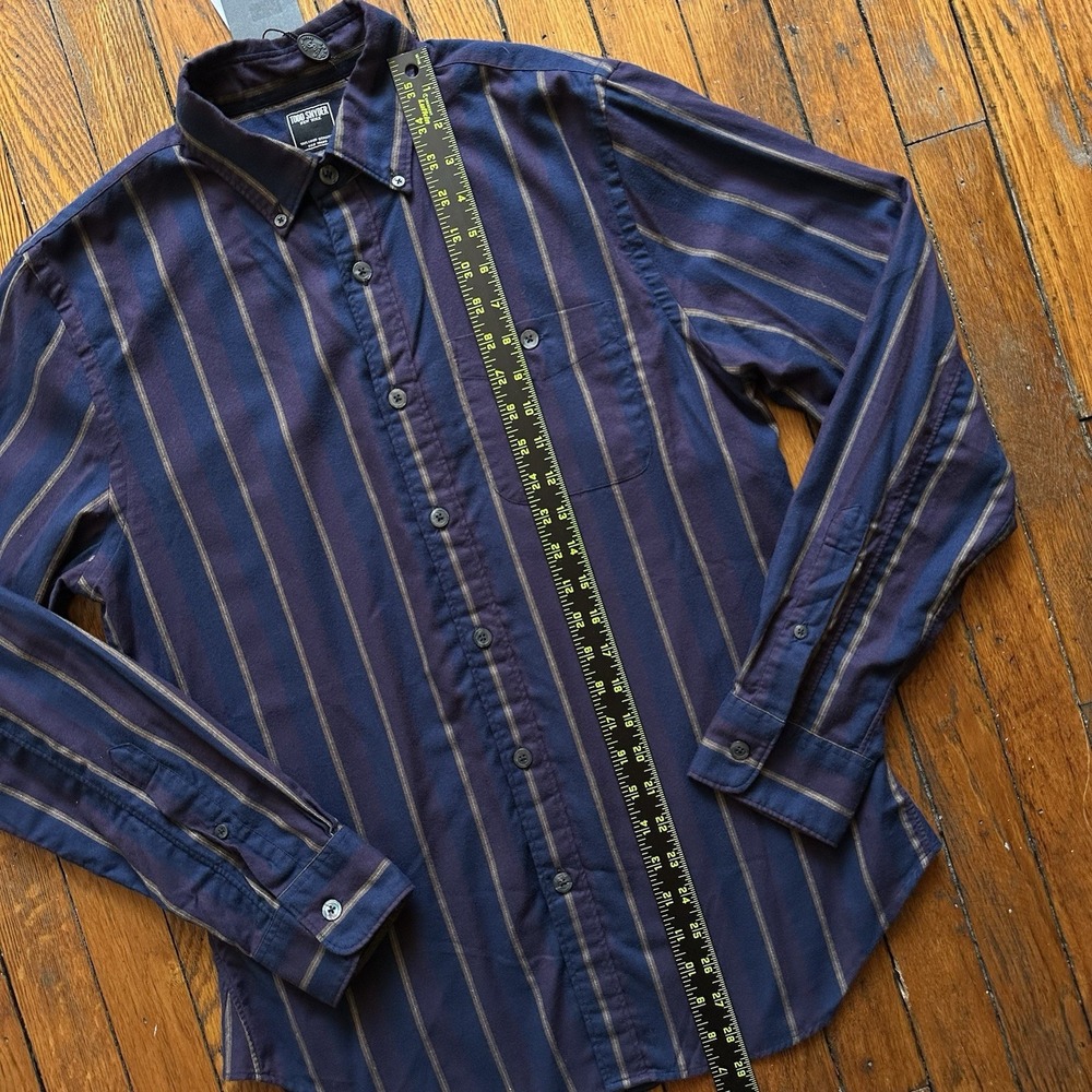 NWT Todd Snyder Stripe Buttonn Down Flannel Shirt Men Small‎ Navy Plum Preppy - Picture 5 of 9